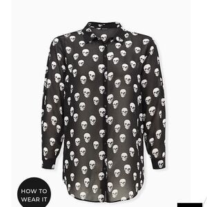 🆕BLACK SKULL CHIFFON SPLIT SLEEVE TUNIC SHIRT